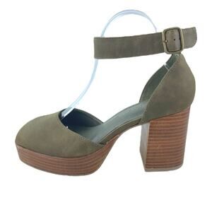 House Of Harlow 1960 Tanner Green Suede Ankle Strap Platform Heels Sandals Sz 9M